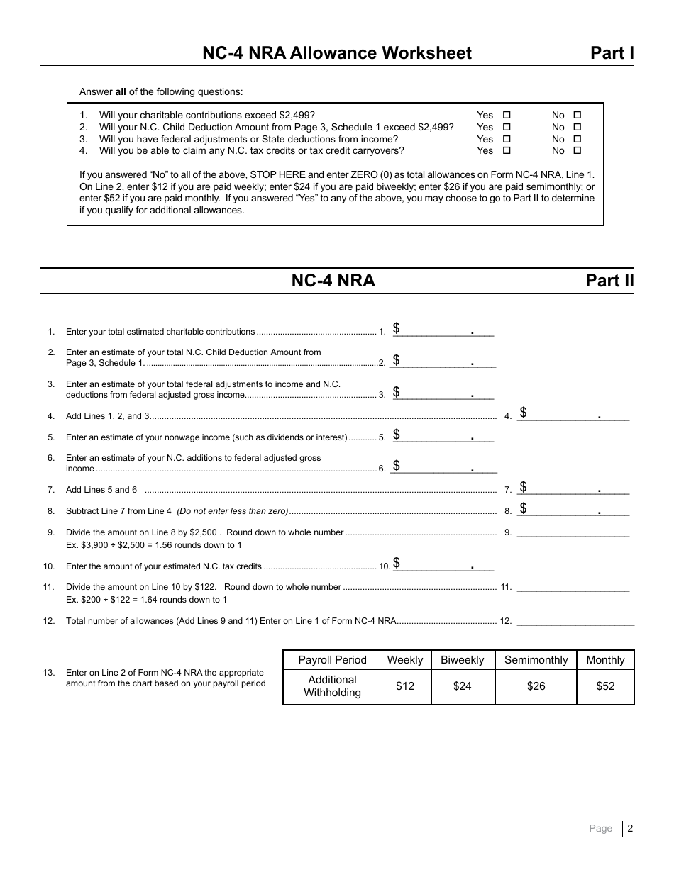 Form NC 4 NRA Download Printable PDF or Fill Online Nonresident Alien