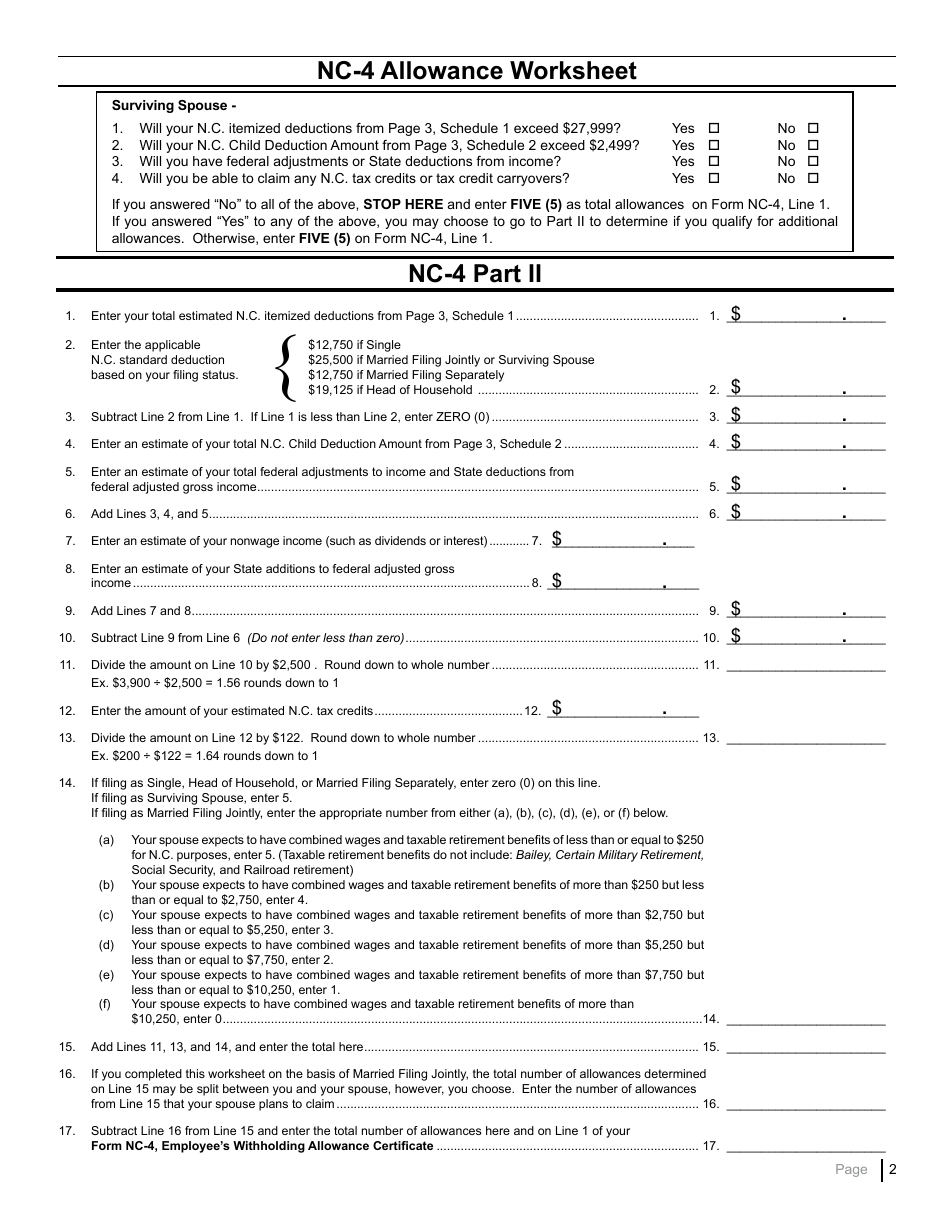 Form NC-4 Download Printable PDF Or Fill Online Employee's Withholding ...