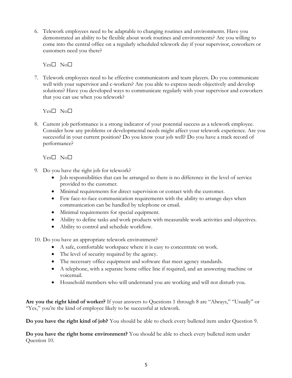 Telework Suitability Tool - Washington, Page 6