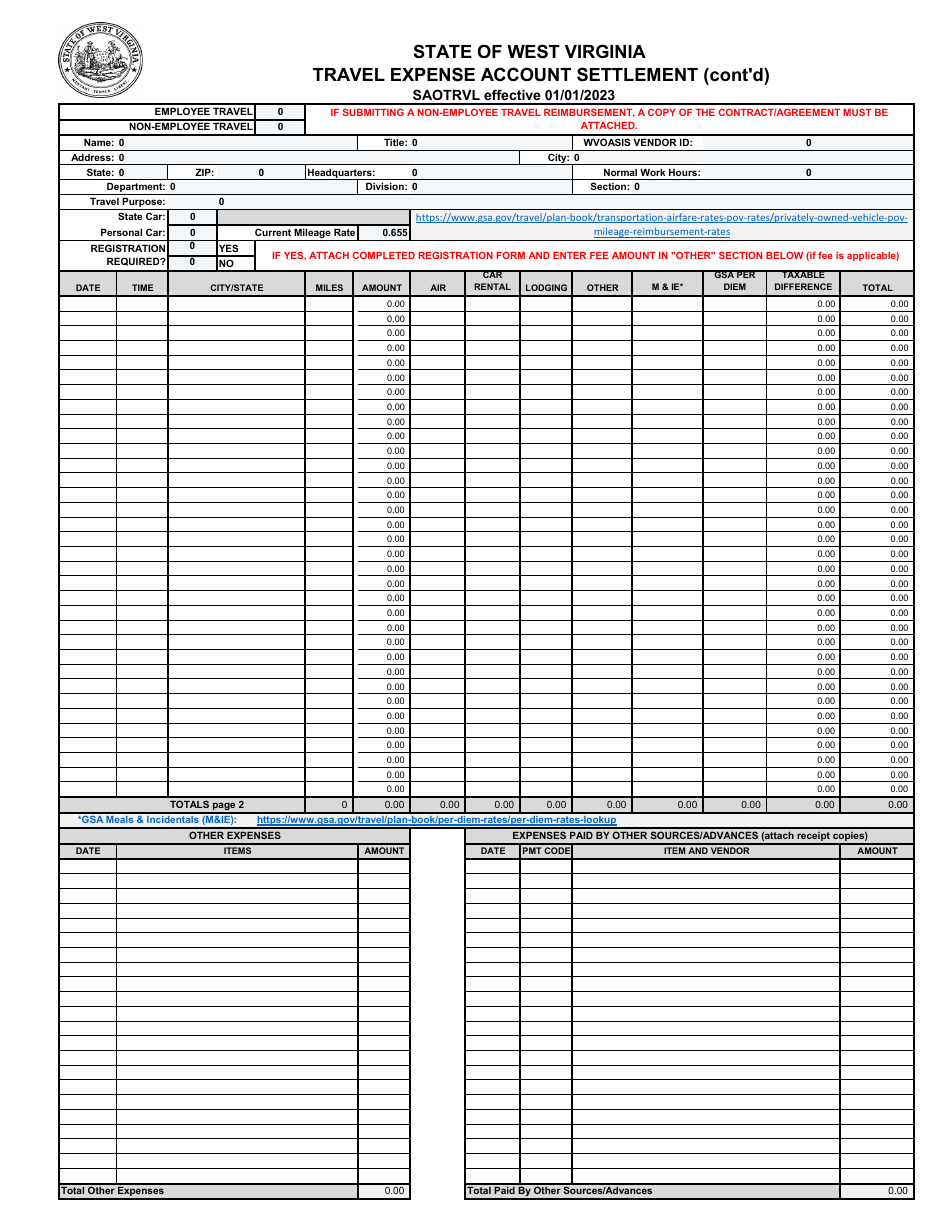 West Virginia Travel Expense Account Settlement Fill Out Sign Online And Download Pdf 6025