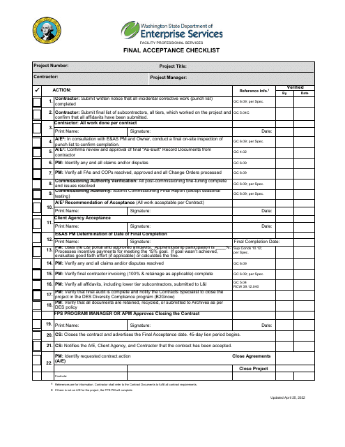 Final Acceptance Checklist - Washington Download Pdf