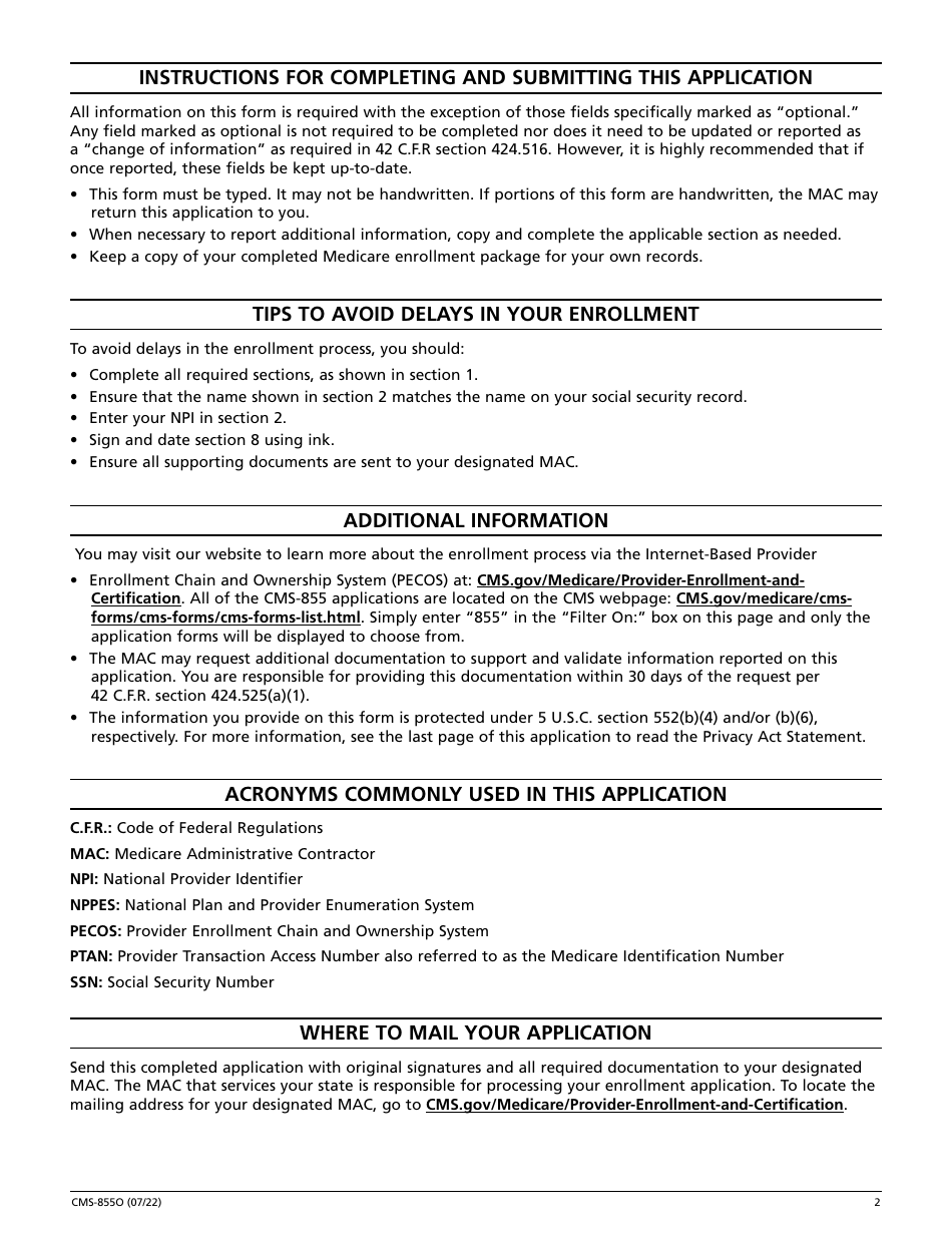 Form CMS-855O Medicare Enrollment Application - Registration for Eligible Ordering and Referring Physicians and Non-physician Practitioners, Page 3