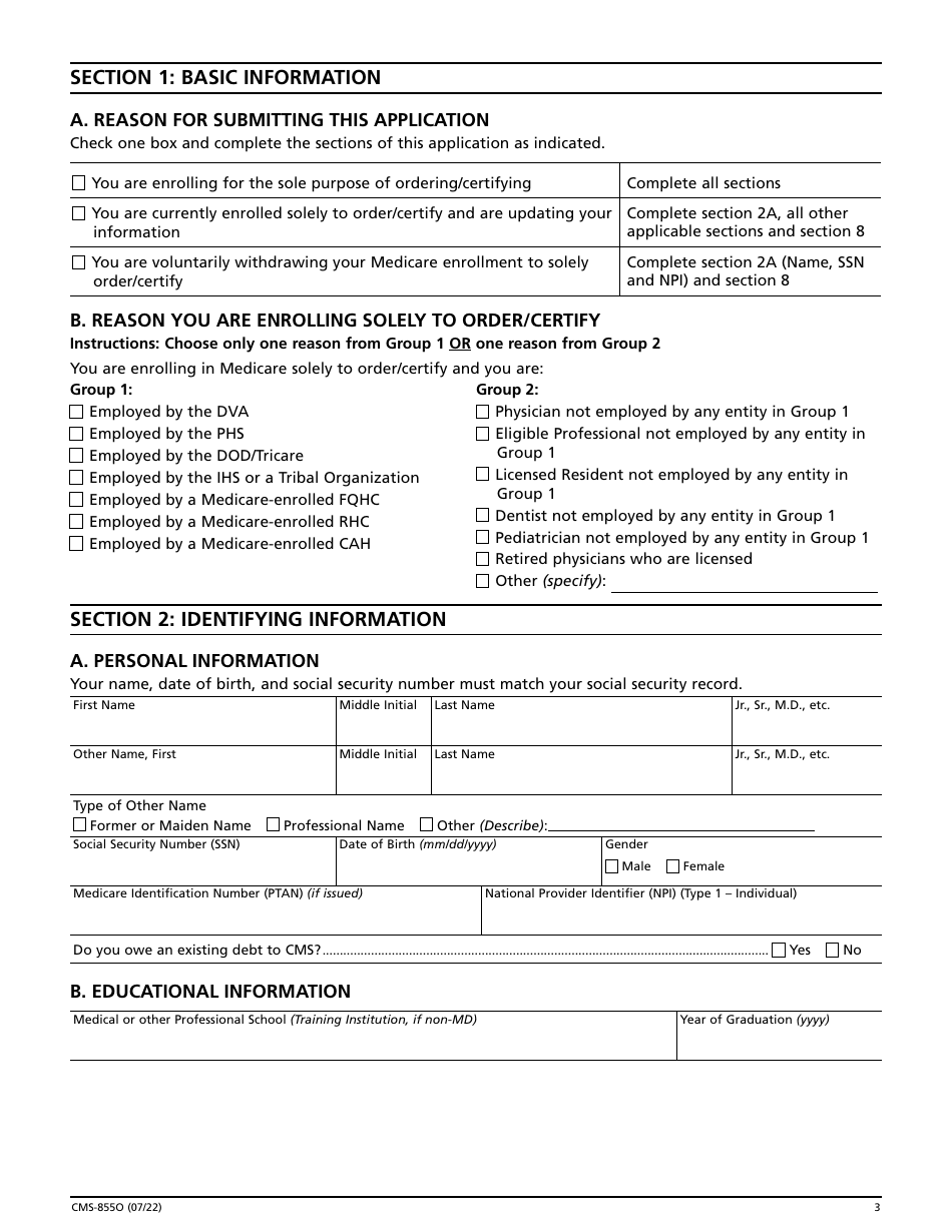 Form CMS-855O - Fill Out, Sign Online and Download Fillable PDF ...