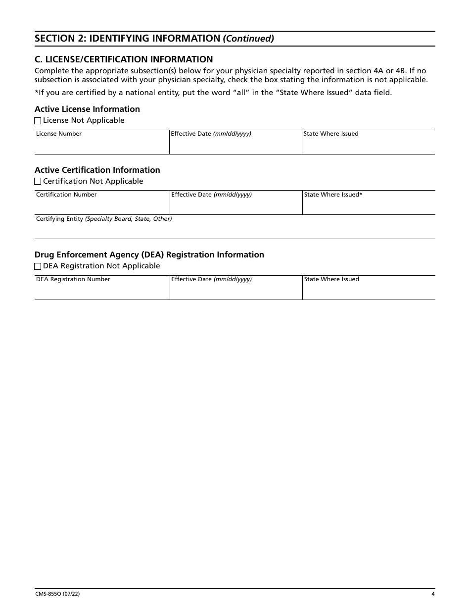 Form CMS-855O Medicare Enrollment Application - Registration for Eligible Ordering and Referring Physicians and Non-physician Practitioners, Page 5