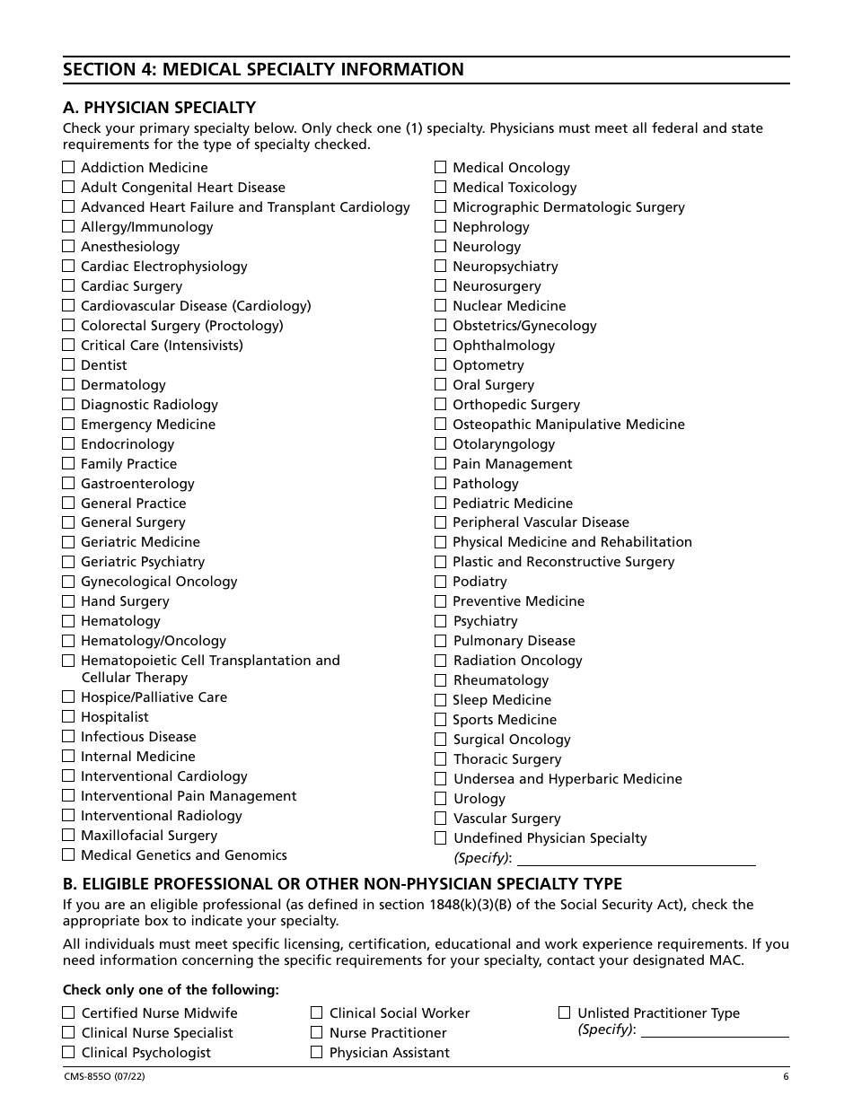 Form CMS-855O Medicare Enrollment Application - Registration for Eligible Ordering and Referring Physicians and Non-physician Practitioners, Page 7