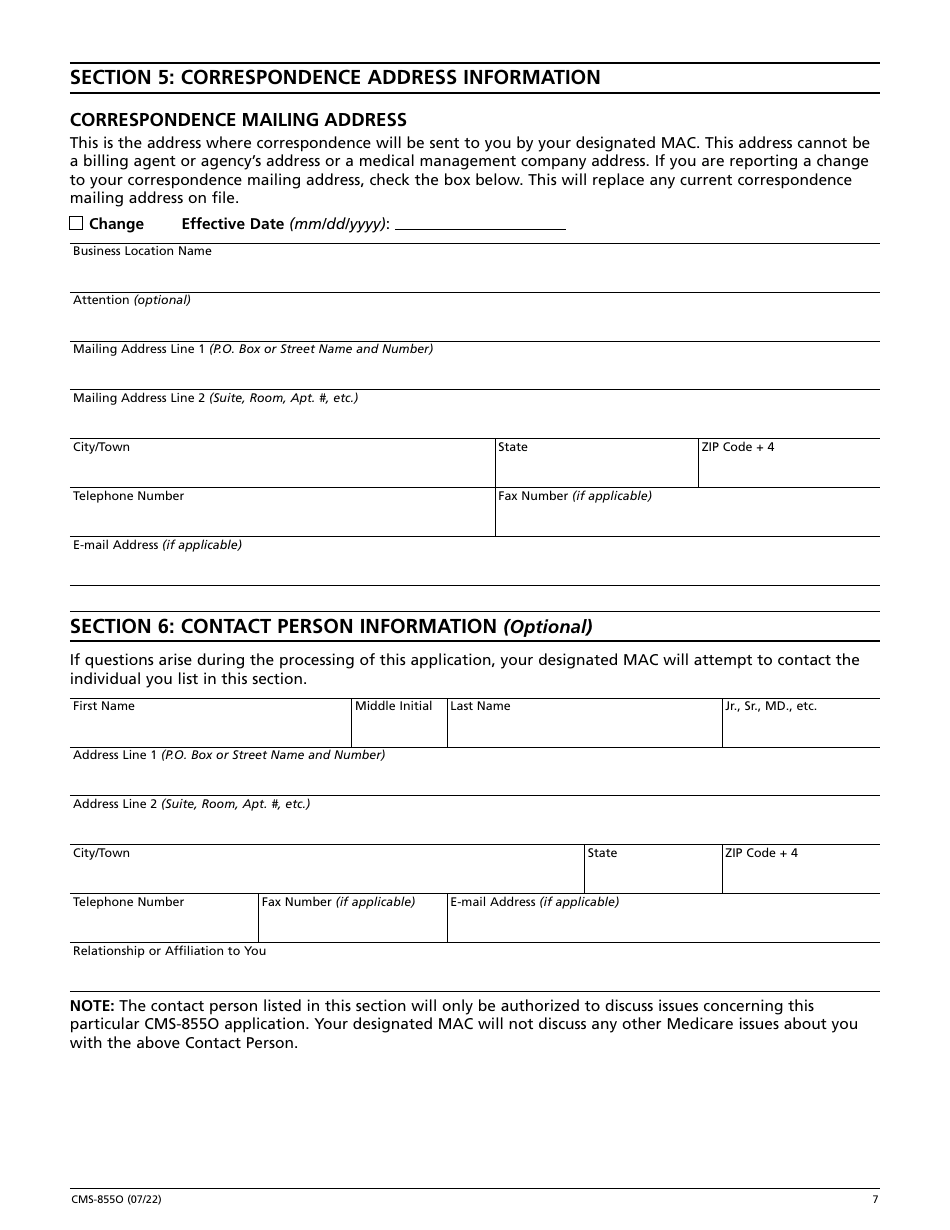 Form CMS-855O Medicare Enrollment Application - Registration for Eligible Ordering and Referring Physicians and Non-physician Practitioners, Page 8