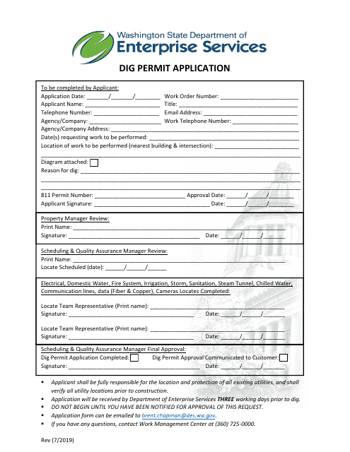 Dig Permit Authorization Application - Washington