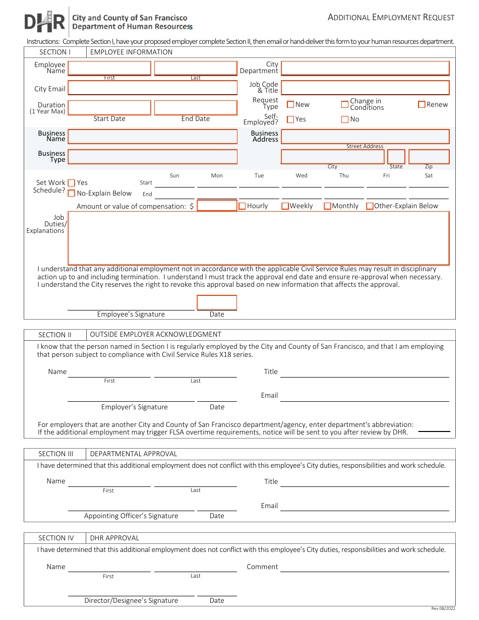 Additional Employment Request Form - City and County of San Francisco, California, Page 2