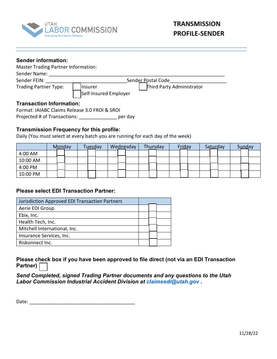 Transmission Profile-Sender - Utah, Page 1