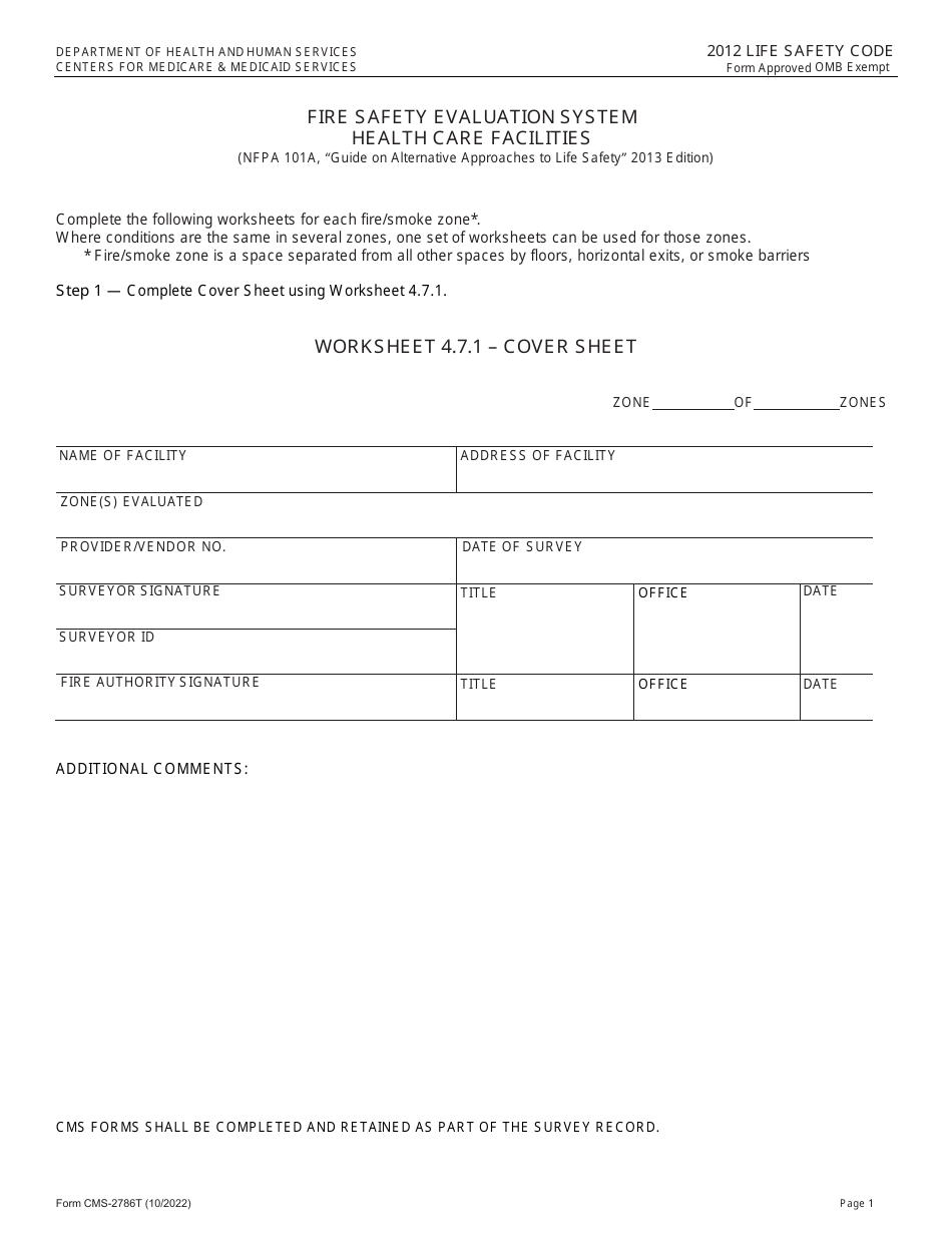 Form CMS-2786T Download Printable PDF or Fill Online Fire Safety ...