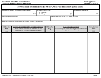 Form CMS-2567 Statement of Deficiencies and Plan of Correction