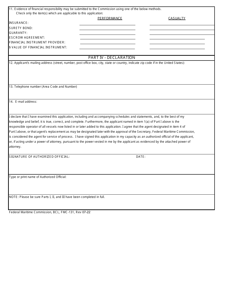 Form FMC-131 Download Printable PDF or Fill Online Application for ...