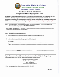 Document preview: Designation of Fund/Appropriation Form - California