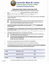 Document preview: Declaration Under Probate Code Section 13101 - California