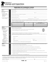Document preview: Form AB (L_010_F) Application for Contractor License - City of Philadelphia, Pennsylvania