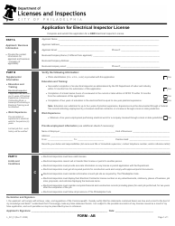 Document preview: Form AB (L_021_F) Application for Electrical Inspector License - City of Philadelphia, Pennsylvania