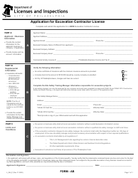 Document preview: Form AB (L_044_F) Application for Excavation Contractor License - City of Philadelphia, Pennsylvania