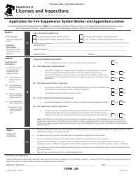 Document preview: Form AB (L_009_F) Application for Fire Suppression System Worker and Apprentice License - City of Philadelphia, Pennsylvania