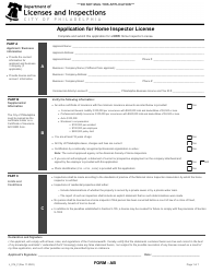 Document preview: Form AB (L_016_F) Application for Home Inspector License - City of Philadelphia, Pennsylvania