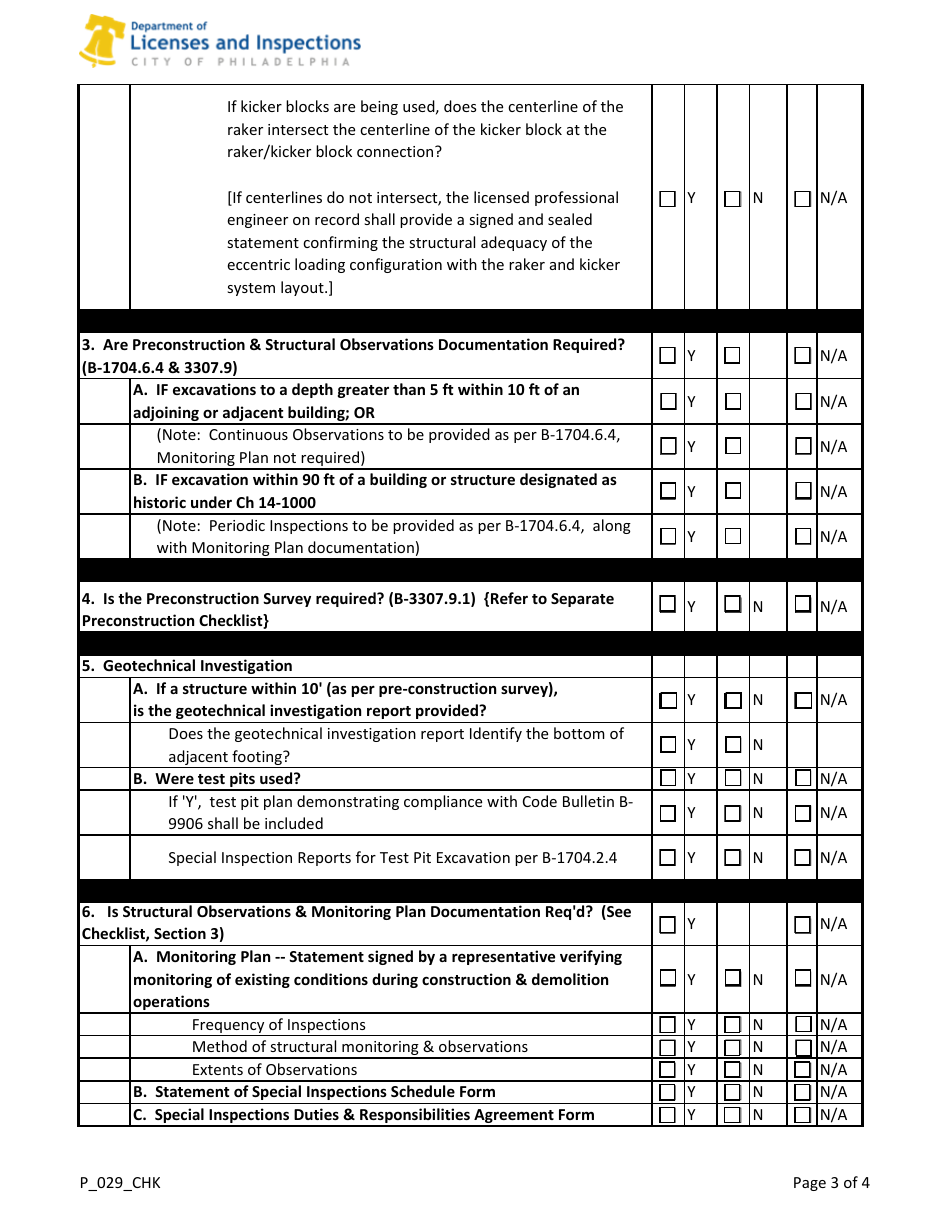 Form P_029_CHK Excavation Permit Submission Checklist - City of Philadelphia, Pennsylvania, Page 3