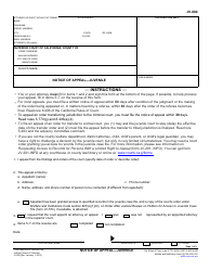Form JV-800 Notice of Appeal - Juvenile - California