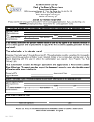 Document preview: Agent Authorization Form - County of San Bernardino, California