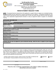 Document preview: Reinstatement Request Form - County of San Bernardino, California