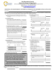 Document preview: Confidential Fee Waiver Request Supplemental Information for Assessment Appeals Application - County of San Bernardino, California