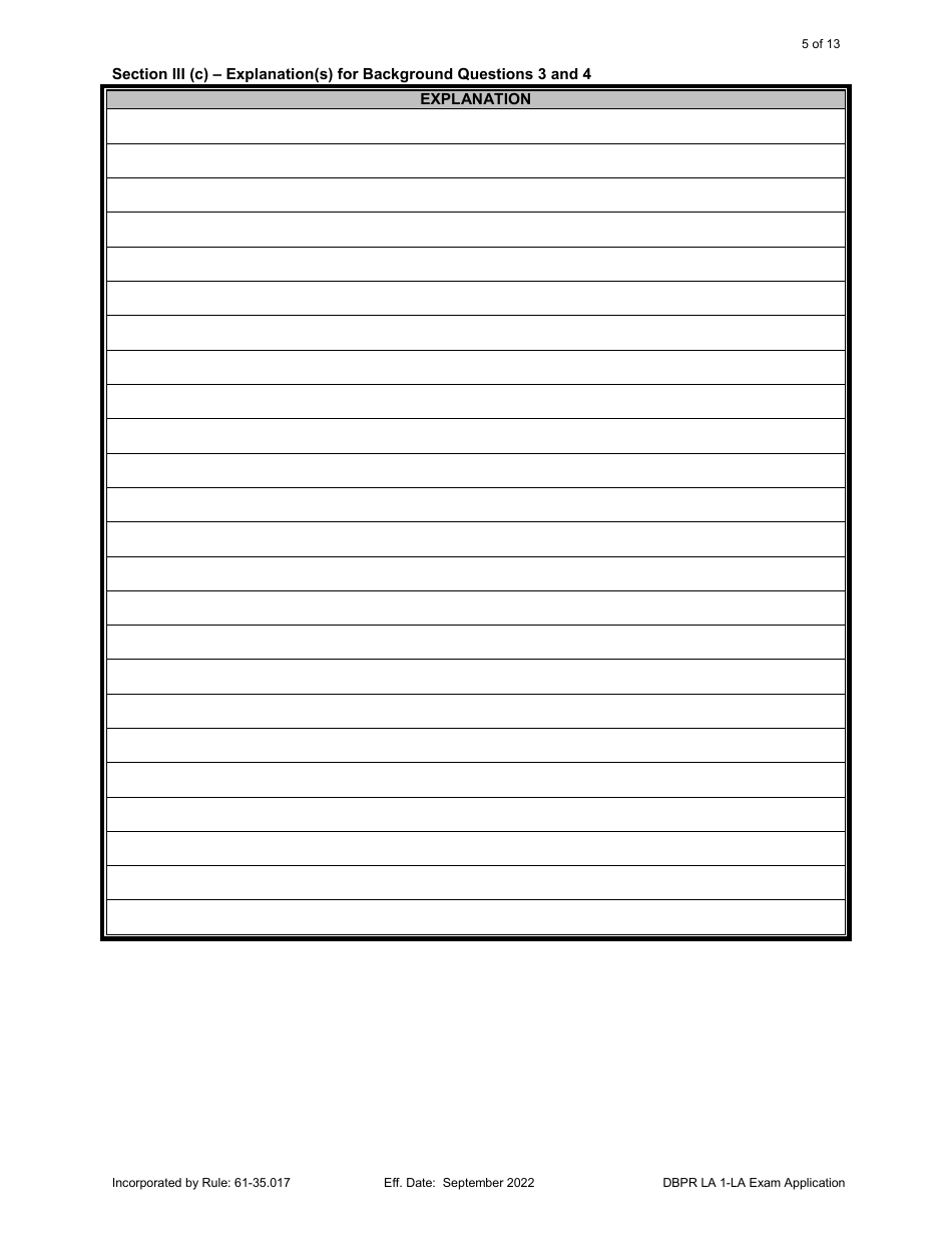 Form DBPR LA1 Landscape Architect Application for Licensure: Examination - Florida, Page 5