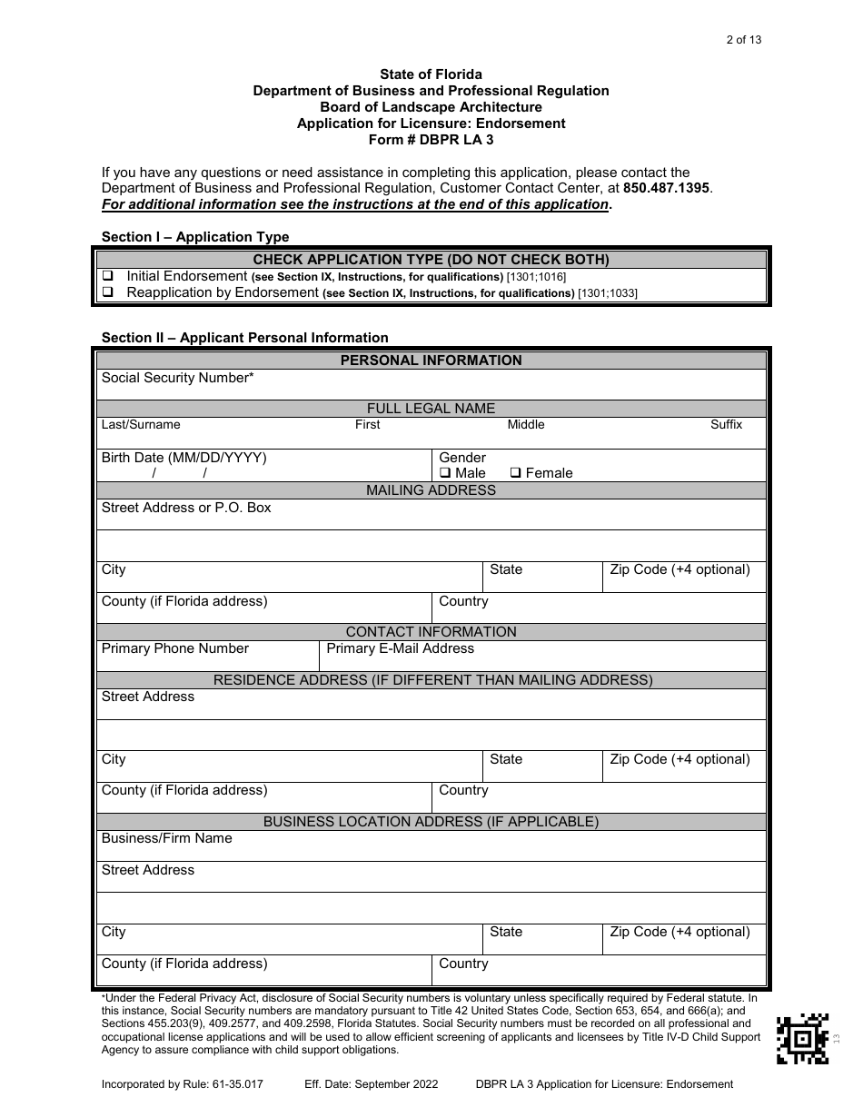 Form DBPR LA3 - Fill Out, Sign Online and Download Printable PDF ...