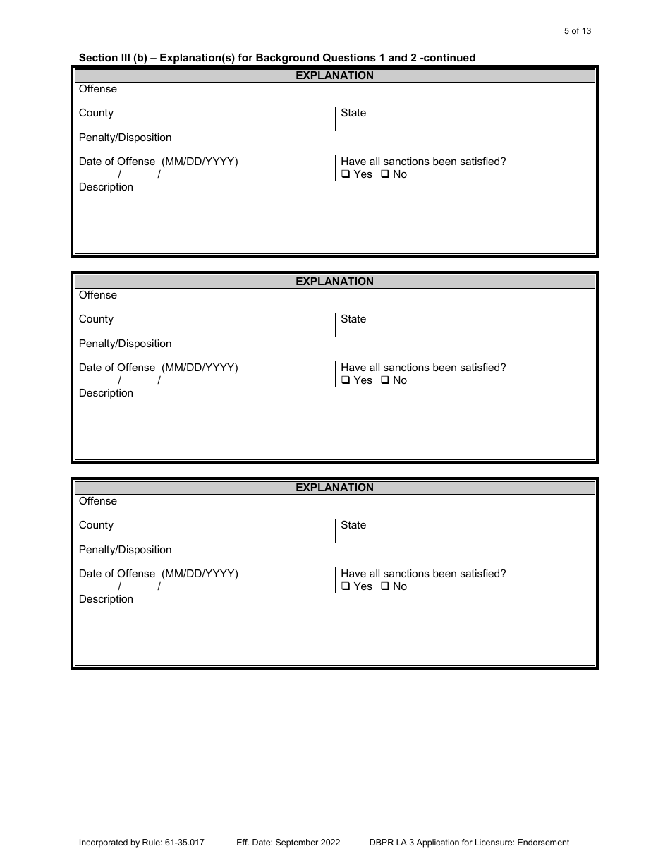 Form DBPR LA3 Landscape Architect Application for Licensure: Endorsement - Florida, Page 5