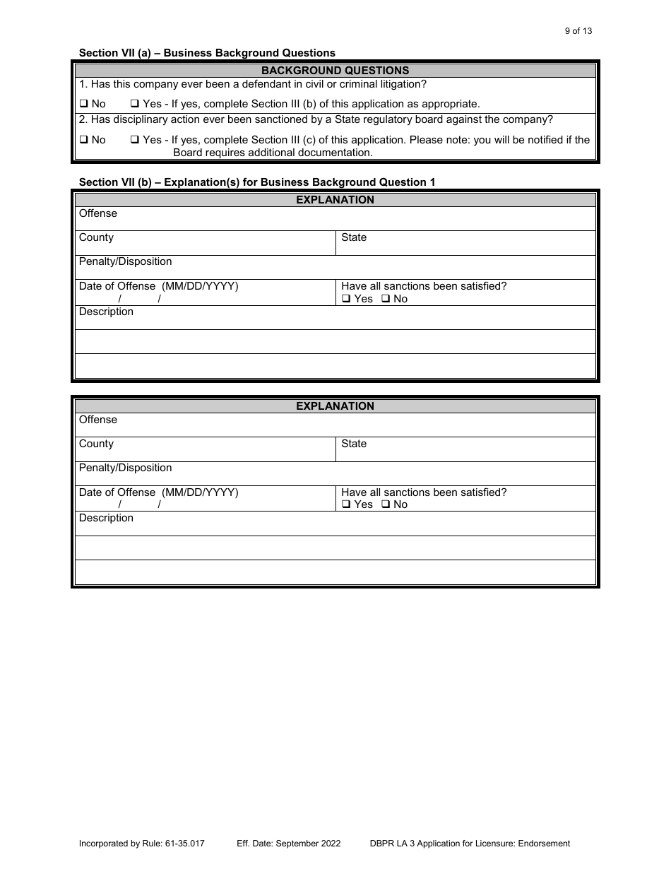 Form DBPR LA3 - Fill Out, Sign Online and Download Printable PDF ...