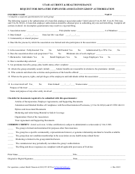 Document preview: Utah Accident & Health Insurance Request for Bona Fide Employer Association Group Authorization - Utah