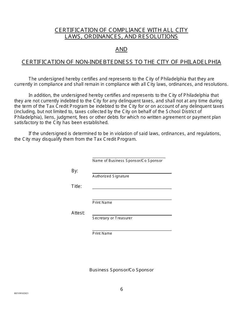 Community Development Corporation Tax Credit Renewal Application - City of Philadelphia, Pennsylvania, Page 6