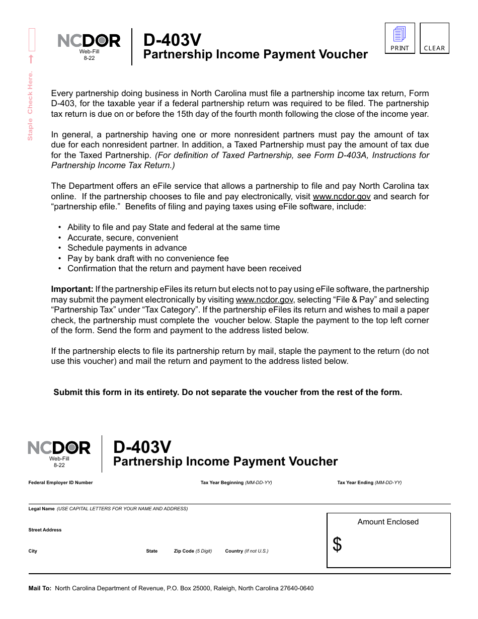 Form DV-403V Partnership Income Payment Voucher - North Carolina, Page 2