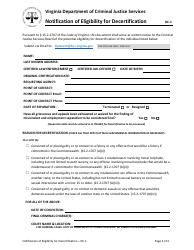 Form DC-1 Notification of Eligibility for Decertification - Virginia
