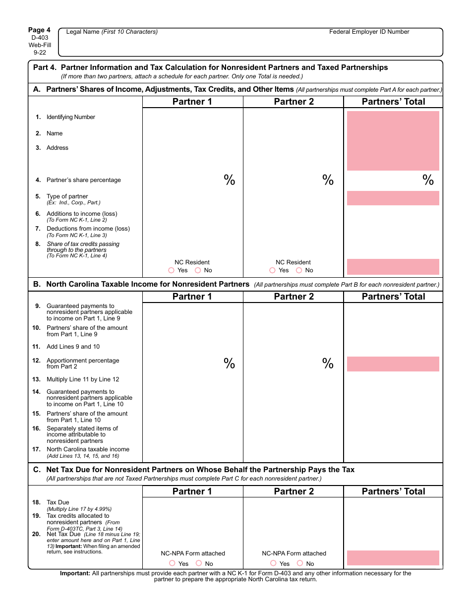 Form D-403 Partnership Income Tax Return - North Carolina, Page 5