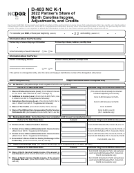 Form D-403 NC K-1 Partner&#039;s Share of North Carolina Income, Adjustments, and Credits - North Carolina, Page 2