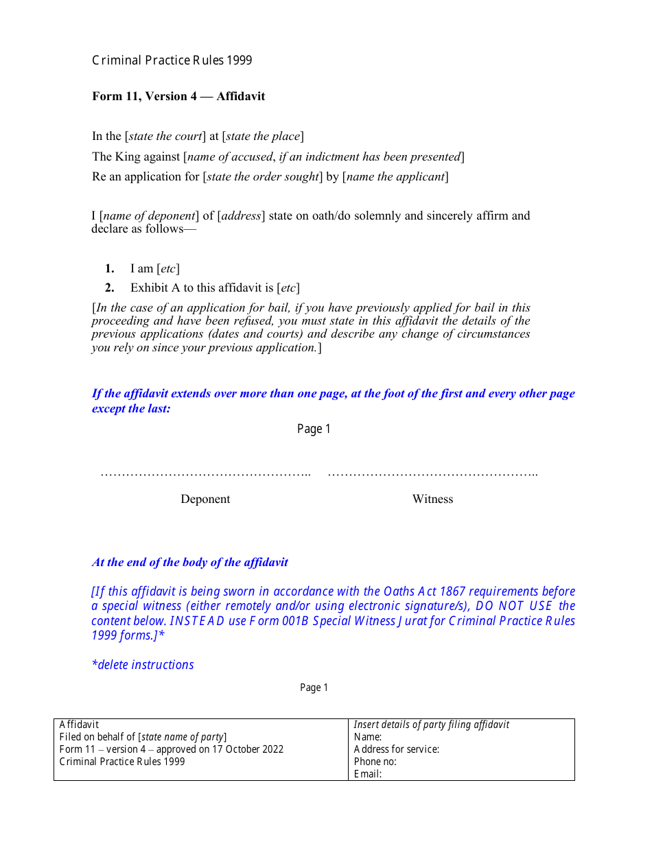 Form 11 download printable pdf or fill online affidavit queensland