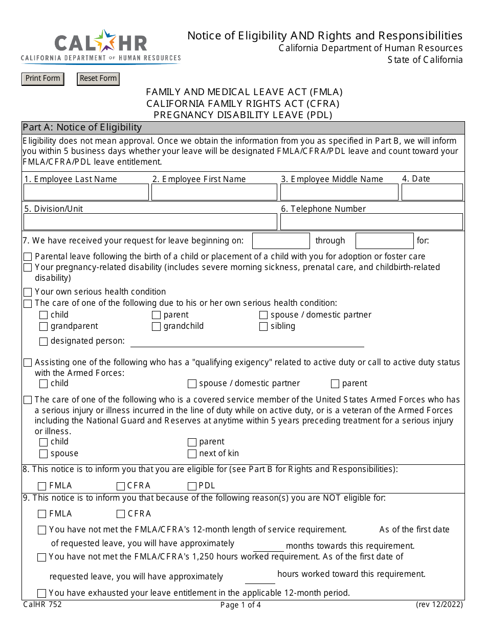 Form Calhr752 Download Fillable Pdf Or Fill Online Notice Of