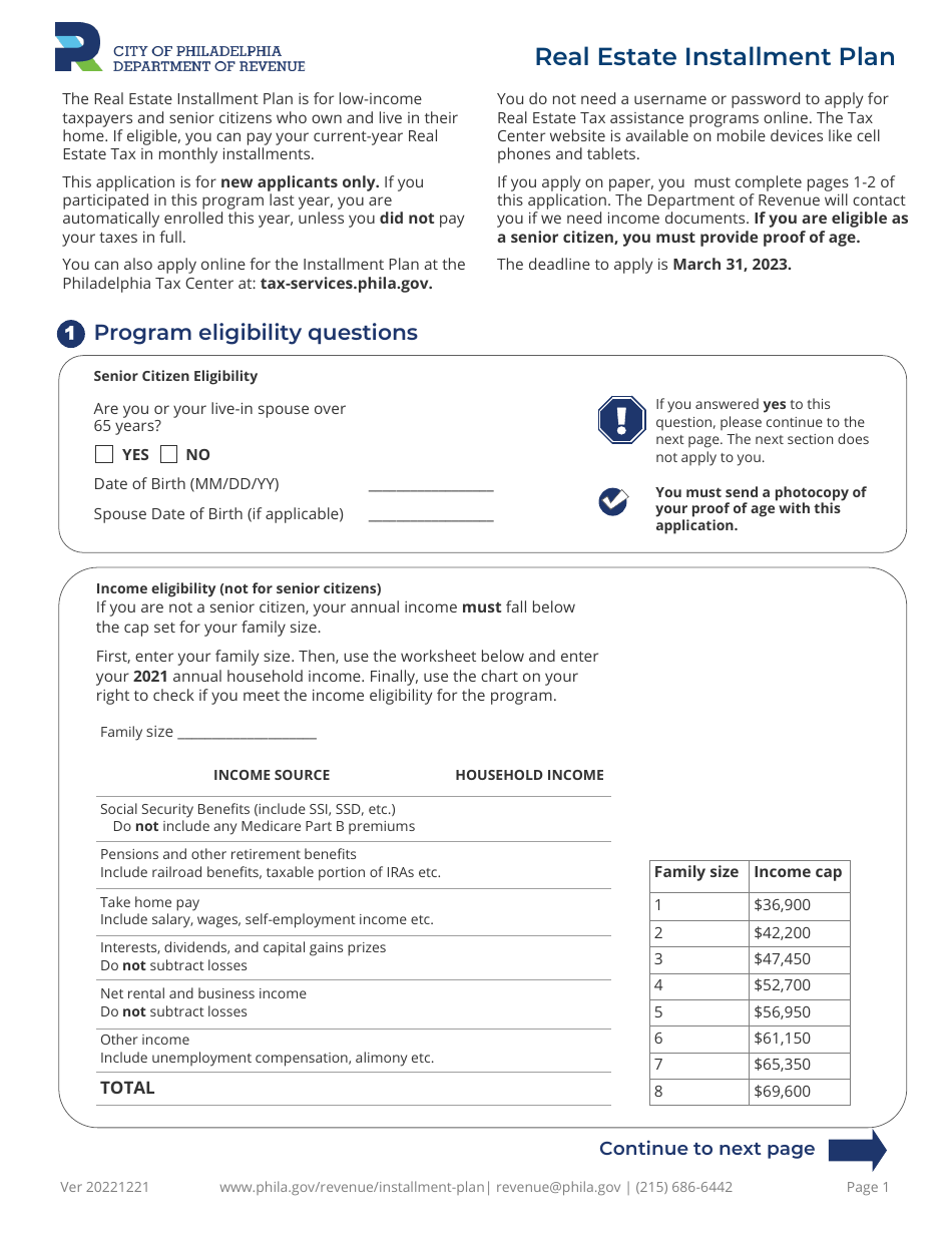 Real Estate Installment Plan - City of Philadelphia, Pennsylvania, Page 1