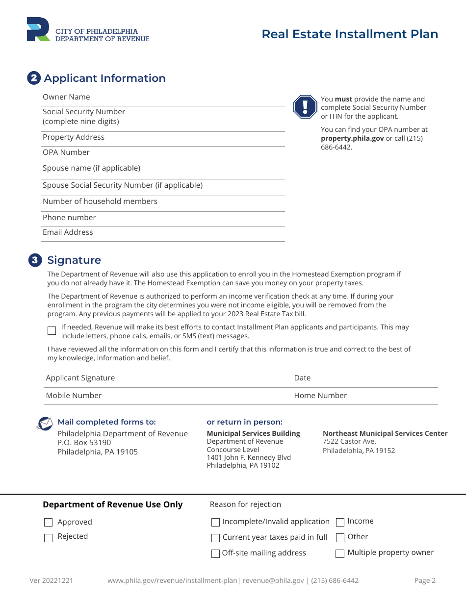 Real Estate Installment Plan - City of Philadelphia, Pennsylvania, Page 2