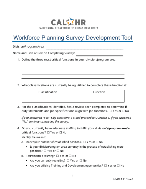 Workforce Planning Survey Development Tool - California