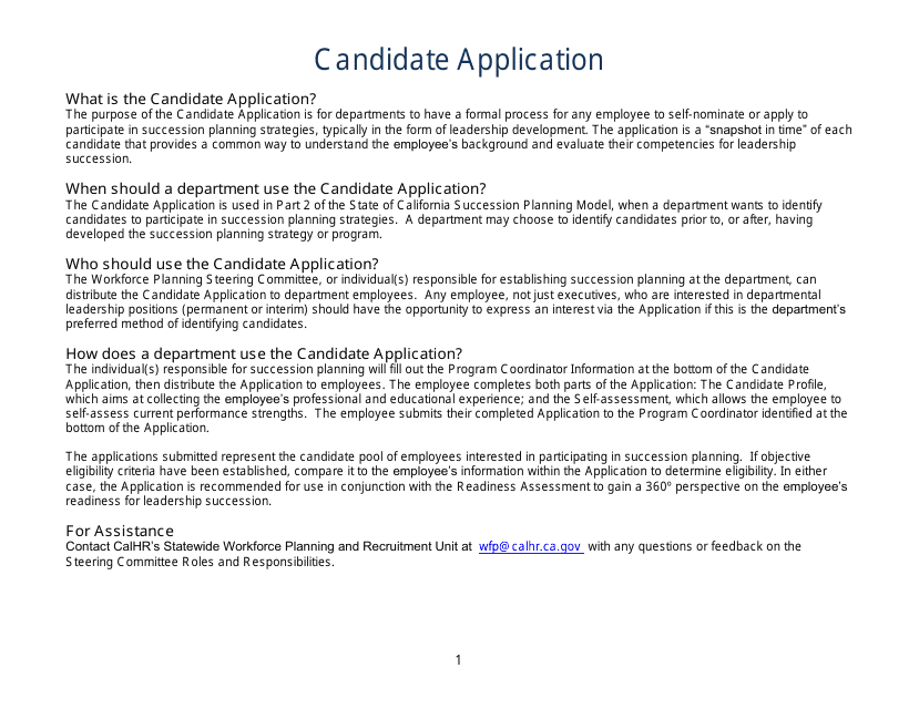 Candidate Application - California Download Pdf