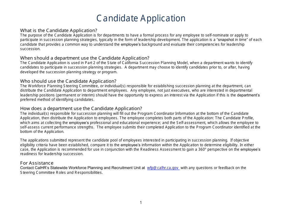 Candidate Application - California, Page 1