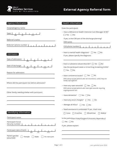 External Agency Referral Form - City of Philadelphia, Pennsylvania