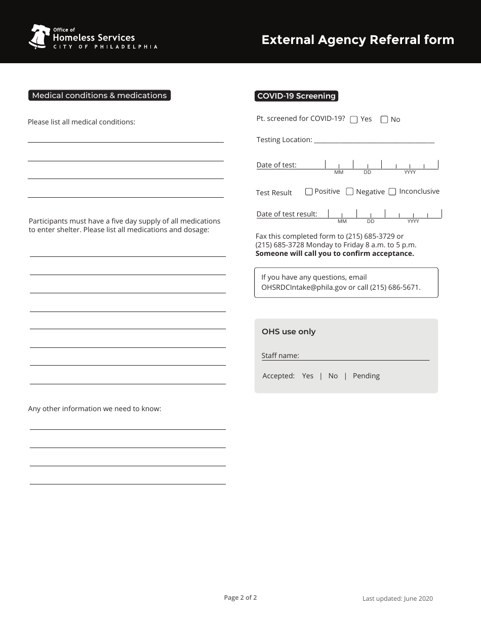 External Agency Referral Form - City of Philadelphia, Pennsylvania, Page 2