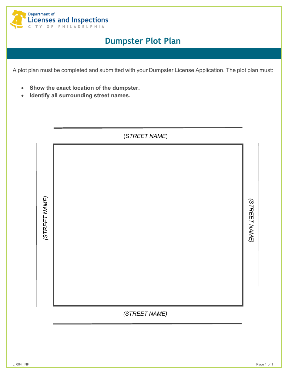 Form L_004_INF Dumpster Plot Plan - City of Philadelphia, Pennsylvania, Page 1