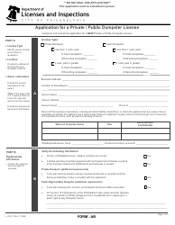Form AB (L_039_F) Application for a Private/Public Dumpster License - City of Philadelphia, Pennsylvania