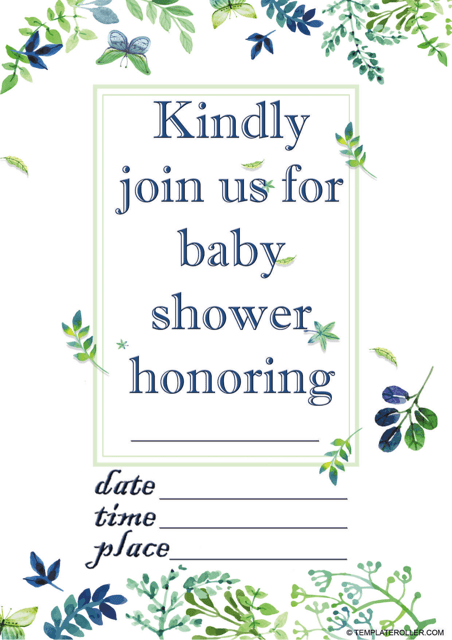 Baby shower invitation template with beautiful flowers